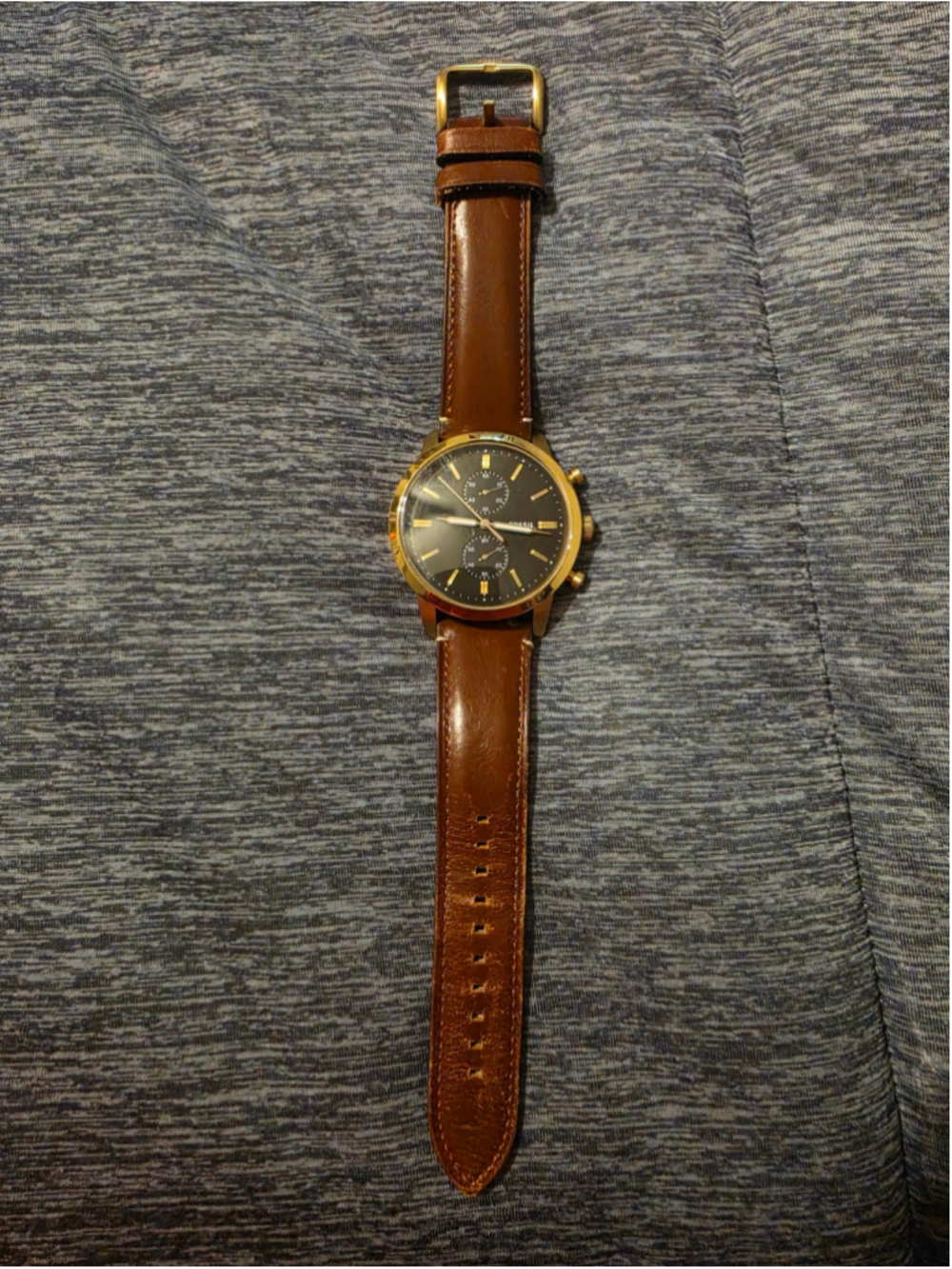 Fossil Neutra FS5380 Men's Chronograph Watch Gold Tone Brown Leather 44mm